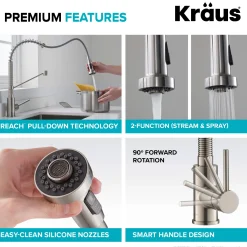 Commercial Style Pull-Down Kitchen Faucet and Water Filter Faucet Combo in Spot Free Stainless Steel