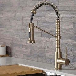 Commercial Style Pull-Down Kitchen Faucet and Water Filter Faucet Combo in Spot Free Antique Champagne Bronze