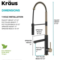 CommercialStylePull-Down Single Handle Kitchen Faucet with Pot Filler in Spot Free Antique Champagne Bronze / Matte Black