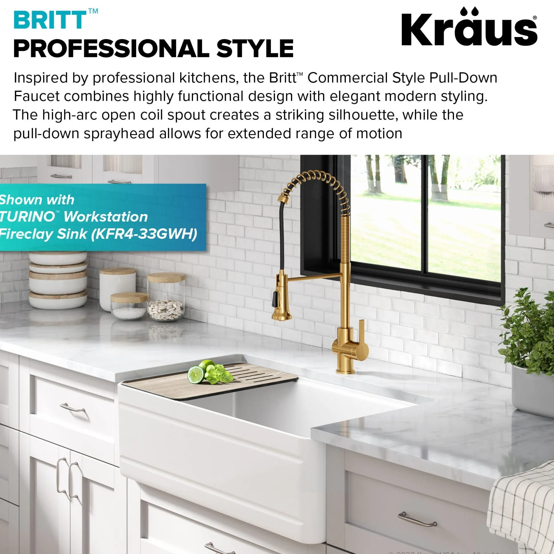 Commercial Style Pull-Down Single Handle Kitchen Faucet in Brushed Brass