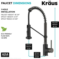 Commercial Style Pull-Down Single Handle 18" Kitchen Faucet in Matte Black/Black Stainless with Air Gap