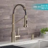 Commercial Style Pull-Down Single Handle 18" Kitchen Faucet in Spot Free Antique Champagne Bronze with Soap Dispenser