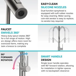 Commercial Style Single Handle Pull Down Kitchen Faucet with QuickDock Top Mount Installation Assembly in Brushed Brass