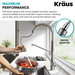 Commercial Style Single Handle Pull Down Kitchen Faucet with QuickDock Top Mount Installation Assembly in Brushed Brass