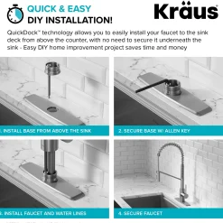 Commercial Style Single Handle Pull Down Kitchen Faucet with QuickDock Top Mount Installation Assembly in Brushed Brass