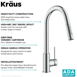 Contemporary Pull-Down Single Handle Kitchen Faucet in Chrome