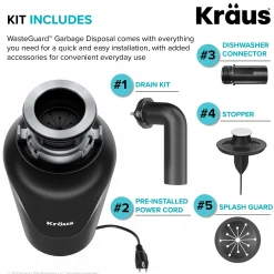 Continuous Feed Garbage Disposal with 3/4 HP Ultra-Quiet Motor for Kitchen Sinks with Power Cord and Flange Included