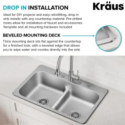 33” Drop In / Top Mount Double Bowl 18-Gauge Stainless Steel Kitchen Sink