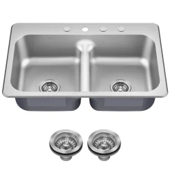 33” Drop In / Top Mount Double Bowl 18-Gauge Stainless Steel Kitchen Sink