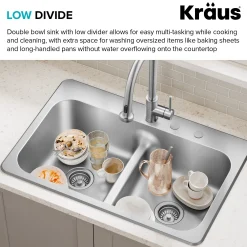 33” Drop In / Top Mount Double Bowl 18-Gauge Stainless Steel Kitchen Sink