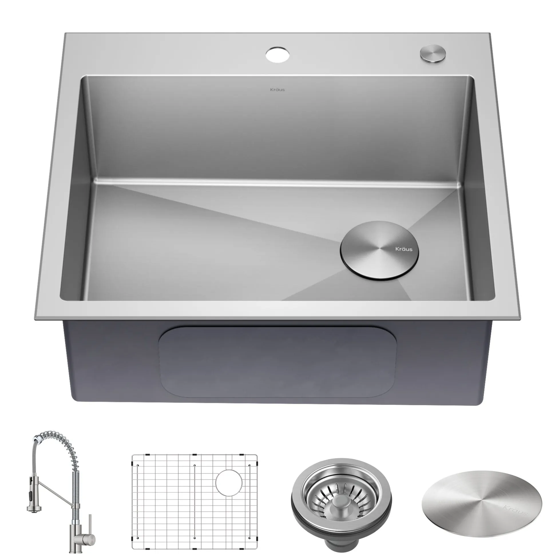 25" Drop-In/Top Mount Kitchen Sink w/ Bolden Commercial Pull-Down Faucet in Spot Free Stainless Steel/Chrome