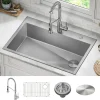 33" Drop-In/Top Mount Kitchen Sink w/ Bolden Commercial Pull-Down Faucet in Spot Free Stainless Steel/Chrome