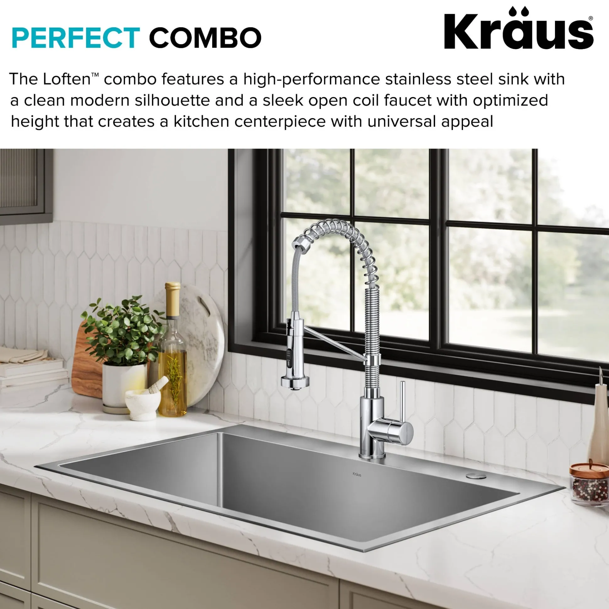 33" Drop-In/Top Mount Kitchen Sink w/ Bolden Commercial Pull-Down Faucet in Chrome