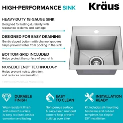 15” Drop In / Top Mount Single Bowl 18-Gauge Stainless Steel Kitchen Bar Sink