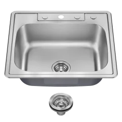 25” Drop In / Top Mount Single Bowl 18-Gauge Stainless Steel Kitchen Sink