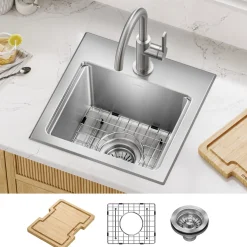 15”Drop In / Top Mount Workstation Single Bowl 18-GaugeStainless SteelBarKitchen Sinkwith Accessories