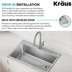 33” Drop In / Top MountWorkstationSingle Bowl18-GaugeStainless SteelKitchen Sinkwith Accessories