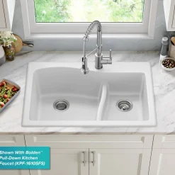 33” Drop-In / Undermount 60/40 Double Bowl Granite Kitchen Sink in White