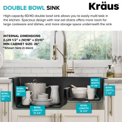 33” Drop-In / Undermount 60/40 Double Bowl Granite Kitchen Sink in White