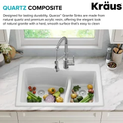 33” Drop-In / Undermount 60/40 Double Bowl Granite Kitchen Sink in White