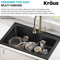 33” Drop-In / Undermount 60/40 Double Bowl Granite Kitchen Sink in White
