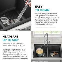 33” Drop In / Undermount 50/50 Double Bowl Granite Kitchen Sink in Grey