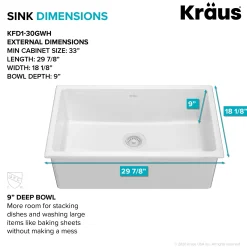 30" Drop-In / Undermount Fireclay Single Bowl Kitchen Sink with Thick Mounting Deck in Gloss White