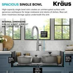 33” Drop-In / Undermount 18 Gauge Stainless Steel Single Bowl Kitchen Sink and Pull-Down Faucet in Spot-Free Stainless Steel Finish