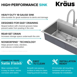33” Drop-In / Undermount 18 Gauge Stainless Steel Single Bowl Kitchen Sink and Pull-Down Faucet in Spot-Free Stainless Steel Finish