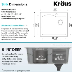 25" Drop-In/Undermount Granite Single Bowl Kitchen Sink and Strainer in Black
