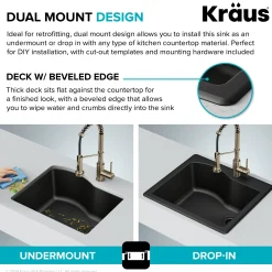 25” Drop-In / Undermount Single Bowl Granite Kitchen Sink in Grey