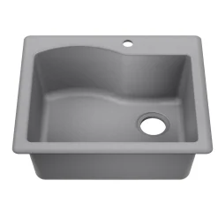 25” Drop-In / Undermount Single Bowl Granite Kitchen Sink in Grey