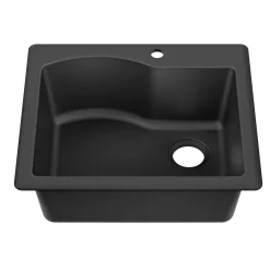 25” Drop-In / Undermount Single Bowl Granite Kitchen Sink in Black