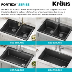 33” Drop In / Undermount Single Bowl Granite Kitchen Sink in Black