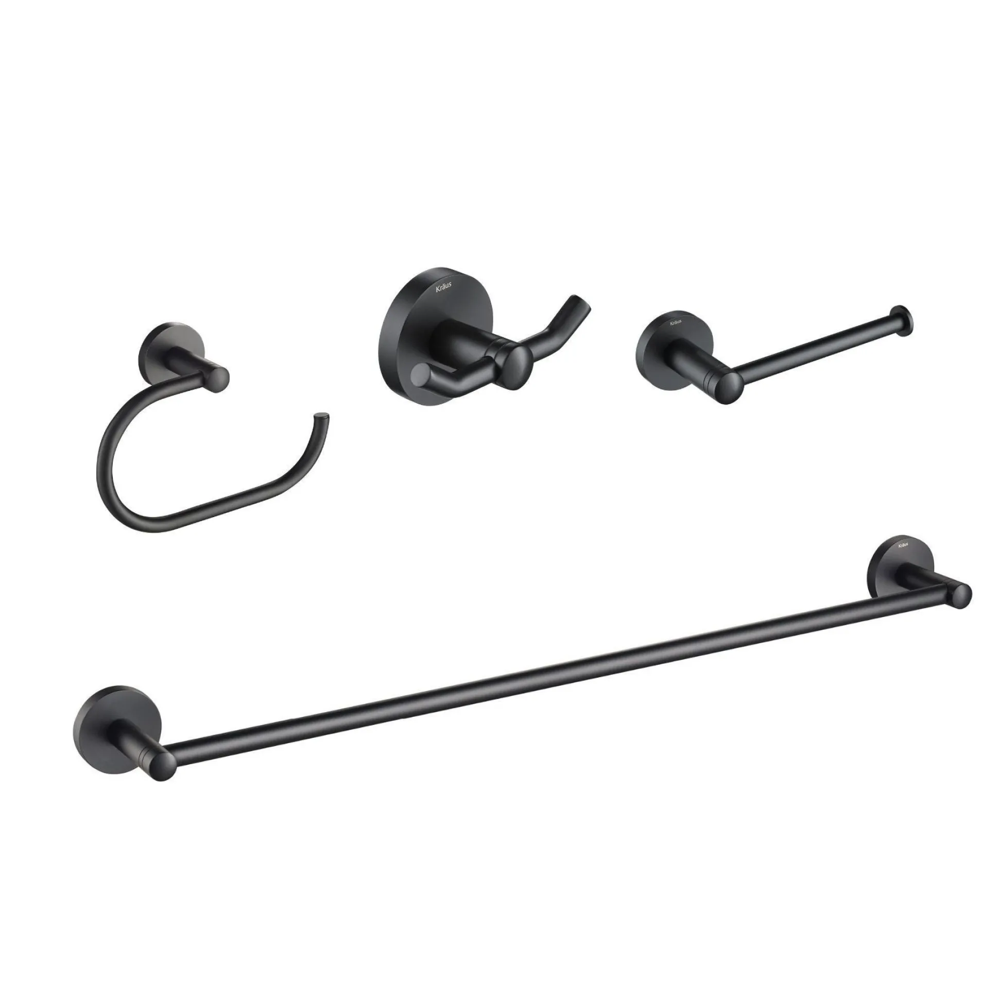 Elie 4-Piece Bath Hardware Set with 24" Towel Bar, Paper Holder, Towel Ring and Robe Hook in Matte Black