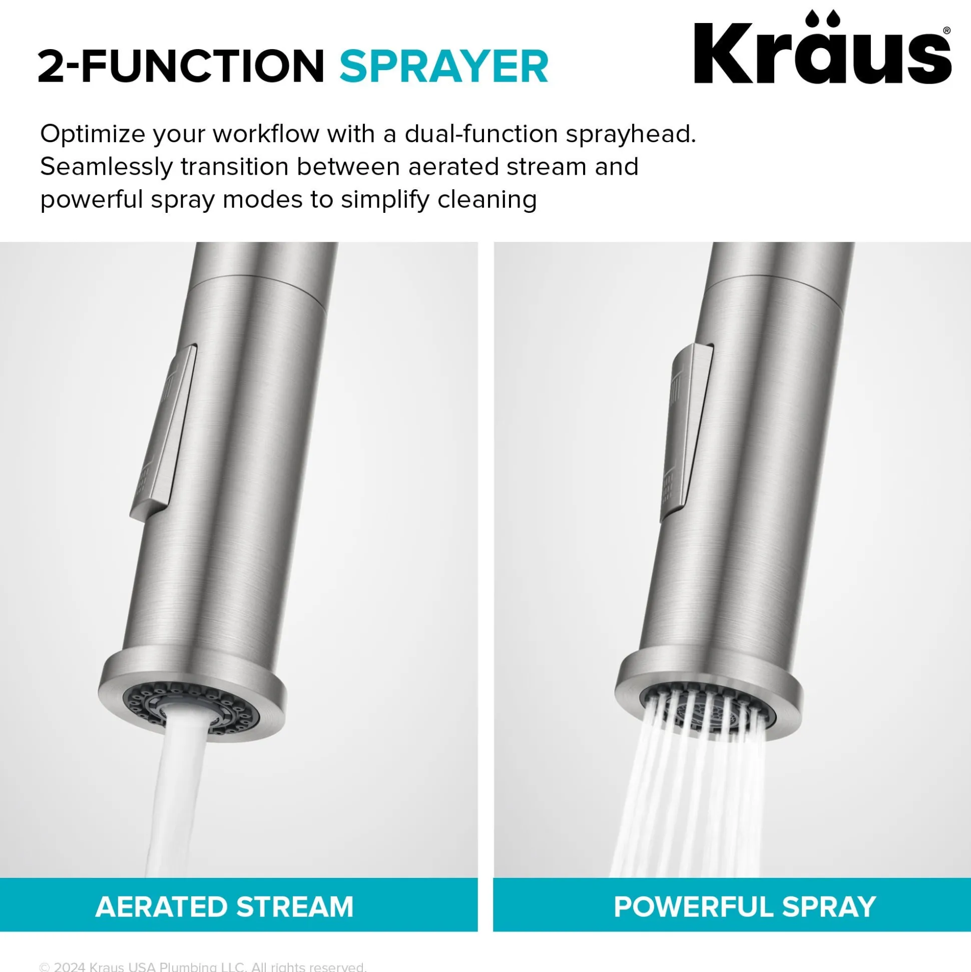 2-Function Single Handle Pull Down Kitchen Faucet in Spot-Free Stainless Steel