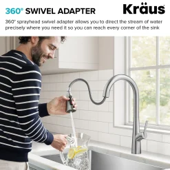 4-Function Single Handle Pull Down Kitchen Faucet with CleanSweep™ Blade Spray in Spot-Free Stainless Steel