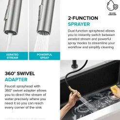 2-Function Single Handle Pull Down Kitchen Faucet in Spot-Free Stainless Steel