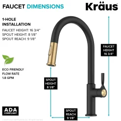 2-Function Single Handle Pull Down Kitchen Faucet in Spot-Free Brushed Brass / Matte Black
