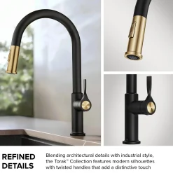 2-Function Single Handle Pull Down Kitchen Faucet in Spot-Free Brushed Brass / Matte Black