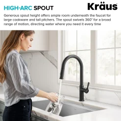 2-Function Single Handle Pull Down Kitchen Faucet in Spot-Free Brushed Brass / Matte Black