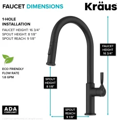 2-Function Single Handle Pull Down Kitchen Faucet in Matte Black