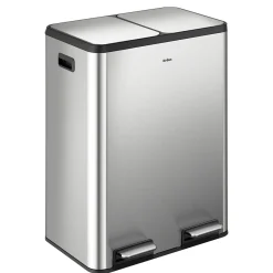 15.8 Gallon / 60 Liter Dual Compartment Step Pedal Kitchen Trash Can in Spot-Free Stainless Steel with Removable Inner Buckets, Odor Control Filters, and Soft Close Lid