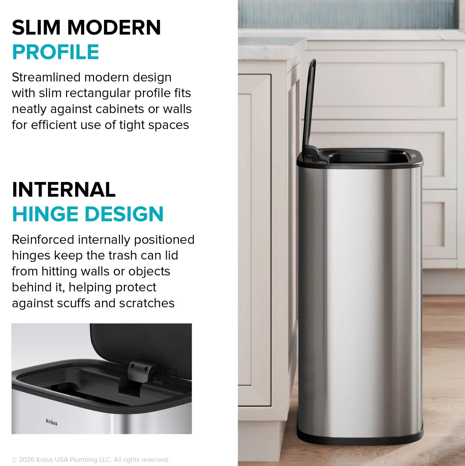 14.5 Gallon / 55 Liter Motion Sensor Kitchen Trash Can in Matte Black with Bag Securing Ring and Soft Close Lid