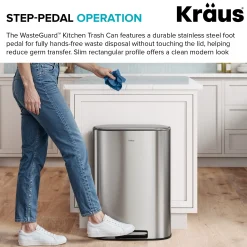13.2 Gallon / 50 Liter Step Pedal Kitchen Trash Can in Spot-Free Stainless Steel with Removable Inner Bucket and Soft Close Lid