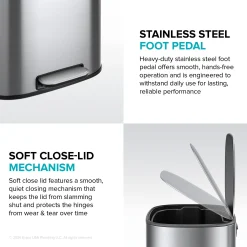 13.2 Gallon / 50 Liter Step Pedal Kitchen Trash Can in Matte Black with Removable Inner Bucket and Soft Close Lid