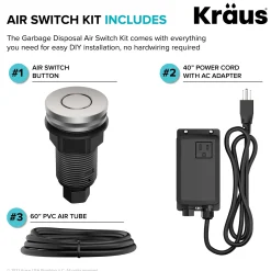 Garbage Disposal Air Switch Kit in Spot-Free Stainless Steel with Push Button, AC Adapter, Power Cord, and Air Tube Included