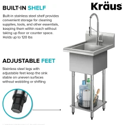 19” 18-Gauge Stainless Steel Single Bowl Freestanding Commercial Style Laundry Utility Sink