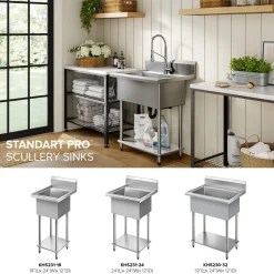 24” 18-Gauge Stainless Steel Single Bowl Freestanding Commercial Style Laundry Utility Sink