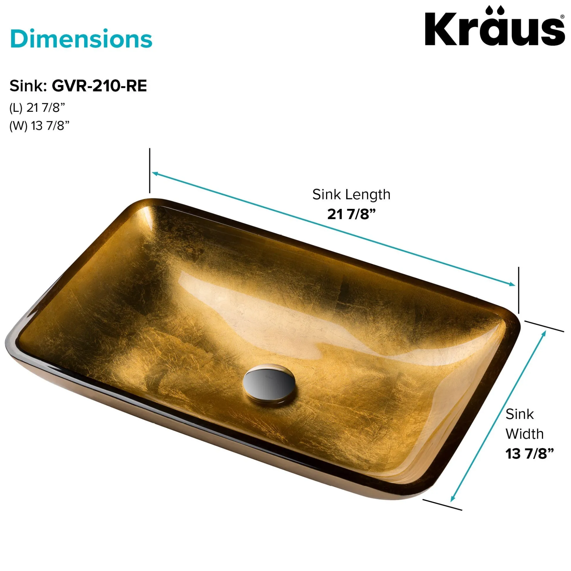 Gold Rectangular Glass Vessel 22" Bathroom Sink